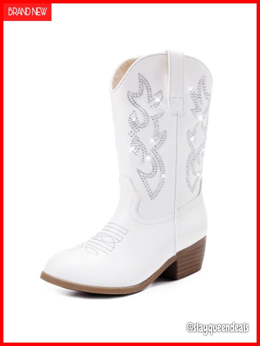 Girls Rhinestone Cowboy Boots Pointed Toe Mid-Calf Western Zip